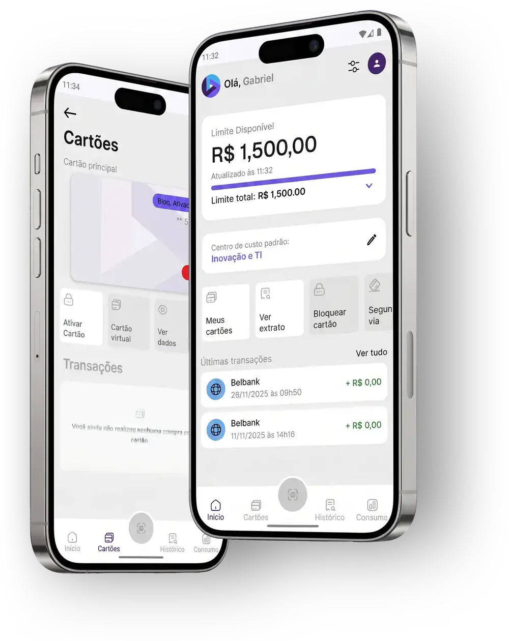 Aplicativo Peano Corp exibido em diferentes smartphones